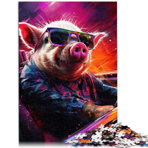 Puzzle Tierkunst-Schweinepuzzle für Erwachsene, 1000 Teile, Holzpuzzle, Lernspiel, Herausforderungsspielzeug, Dekomprimierendes, intellektuelles Lernspielzeug (50 x 75 cm)