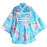 Wraith of East Kimono Kostüm Erwachsene Japanische Geisha Yukata Floral Muster Kleid Blüte Bademantel Nachtwäsche Mit Obi Gürtel, 32-blau, Large