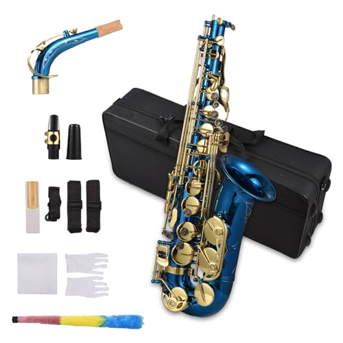 Btuty Messing-Saxophon mit Gravur Eb E-Flat Altsaxophon Abalone Muschel Tasten Blasinstrument mit Tasche Handschuhe Reinigungstuch Gürtel Bürste