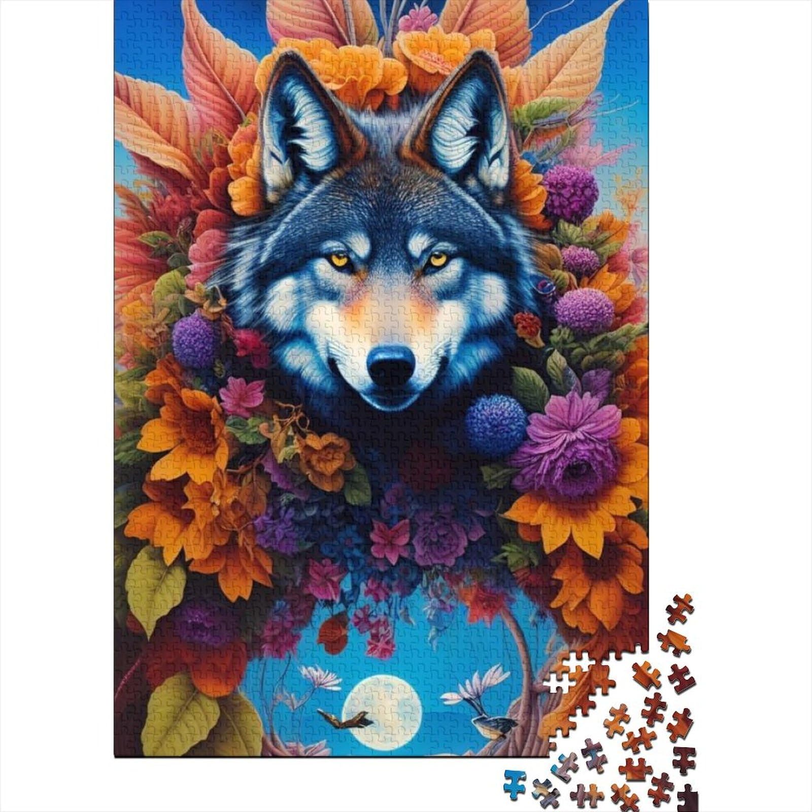 Fantasy Strange Wolf Puzzle 1000 Teile für Erwachsene Holzpuzzle Puzzles für Erwachsene Lernspiel Herausforderungsspielzeug (Größe: 75 x 50 cm)