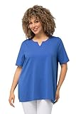 Ulla Popken Damen große Größen Übergrößen Plus Size T-Shirt, A-Linie, Tunika-Ausschnitt, Halbarm Mittelblau 58+ 807259731-58+