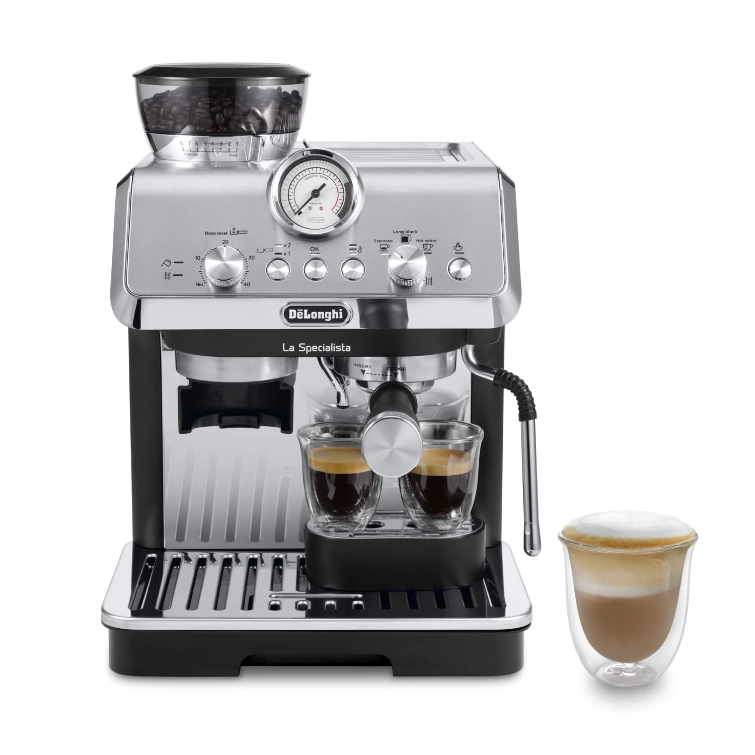 De'Longhi La Specialista Arte EC9155.MB Siebträgermaschine, Espressomaschine mit Mahlwerk, 8 Mahlgrade, 15 Bar, 3 Temperaturen, Milchschaumdüse, 1300 W, 1,5 l Tank, Edelstahl/Schwarz inkl. Barista-Kit