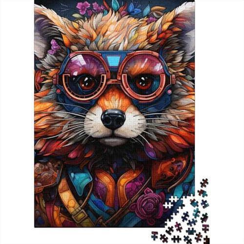 Psychedelisches Tier-Waschbär-Puzzle, Puzzle für Erwachsene und Teenager, Kunst-Puzzle für Erwachsene, 500 Teile, Holz-Puzzle für Erwachsene und Teenager 20,47x14,96 Zoll