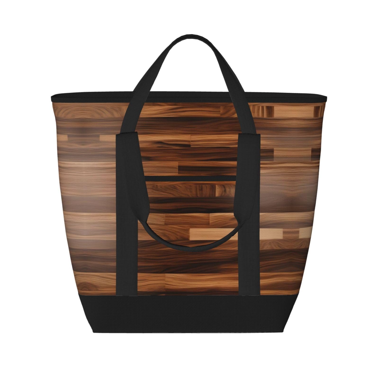 YQxwJL Isolierte Kühltasche mit Holzmaserung, großes Fassungsvermögen, Einkaufstasche, Reisetasche, Strand, wiederverwendbare Einkaufstasche für Erwachsene, Schwarz, Einheitsgröße