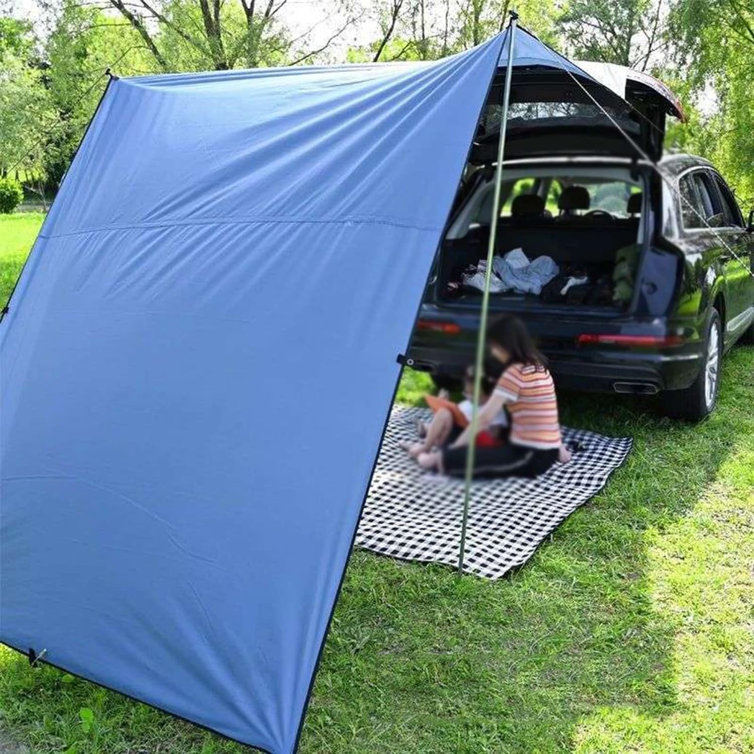 Auto Markise SUV Auto Seitenmarkise Zelt,210D Silberbeschichtetem Oxford Stoff Markise Sonnensegel Wasserdicht Campingzelt Heckzelt,für Auto,Camping,Essentials,Blau (3x1.5m(9.8x4.9ft))