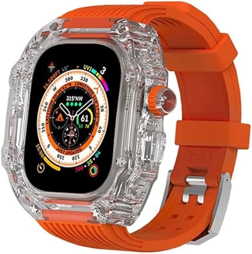 NEYENS Transparentes Uhrengehäuse, fluoriertes Gummiband, für Apple Watch Serie Ultra 9, 8, 7, 6, 5, SE, 45 mm, 44 mm, Ersatzteil, transparentes Uhrengehäuse, Mod Kit-Zubehör, 45 mm, Achat