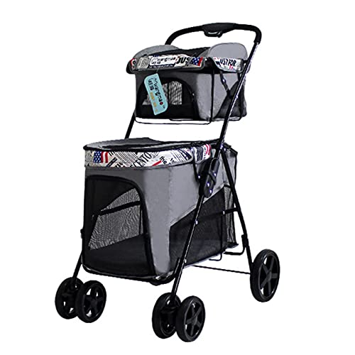 Haustier-Reise-Kinderwagen, tragbarer Reiseträger, doppelter Haustier-Kinderwagen, einhändig zusammenklappbar, for kleine, mittelgroße Hunde und Katzen, A (Color : A)