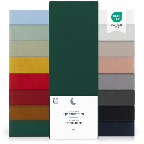 Blumtal® 2er-Set Mikrofaser Spannbettlaken 120x200cm - Bettlaken 120x200, Oeko-Tex Zertifiziert, bis 25cm Matratzenhöhe, Spannbetttuch 120x200 cm, Leintuch, Spannleintuch Dunkelgrün