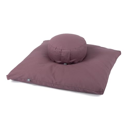 Bodhi Meditations-Set | ECO Serie | Meditationsmatte (Zabuton) & Rondo Meditationskissen | Mit Bio-Dinkelfüllung | Bezug aus 100% Bio-Baumwolle | Meditationsunterlage & Kissen (dusty purple)