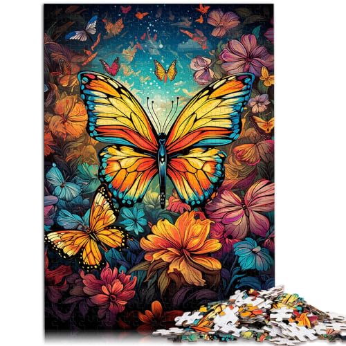 Puzzlespiel Bunte psychedelische Blumen und Schmetterlinge Puzzles für Erwachsene 1000 Puzzles Holzpuzzles für Erwachsene und Familien 1000 Teile (50 x 75 cm)