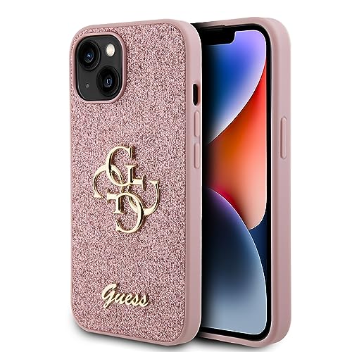 Guess GUHCP15SHG4SGP Hülle für iPhone 15 6.1" Rosa hardcase Glitter Script Big 4G