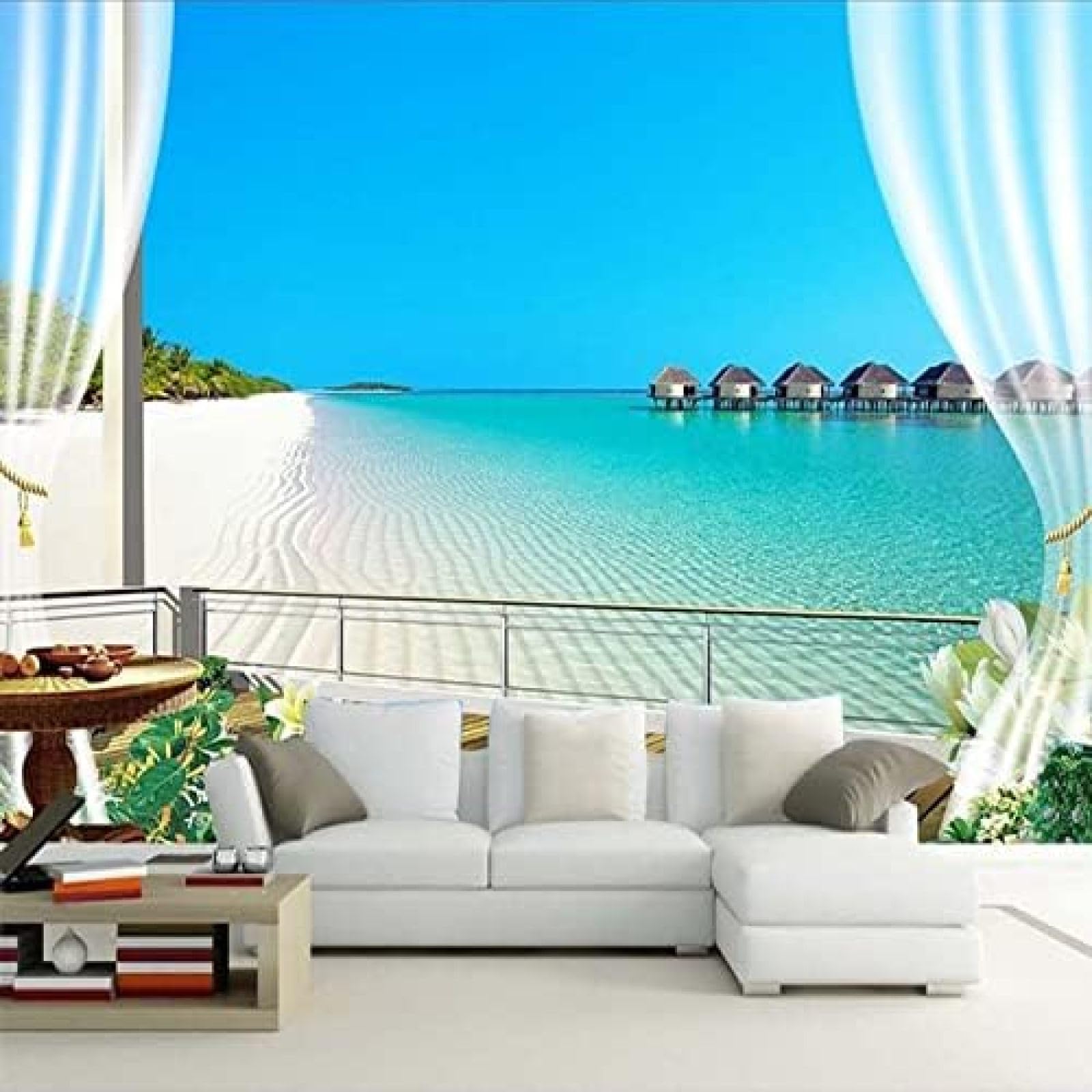 XLMING Stereofenster Mit Meerblick Auf Den Strand 3D Tapete Wohnzimmer Sofa Schlafzimmer Esszimmer Home Dekoration Wand-200cm×140cm