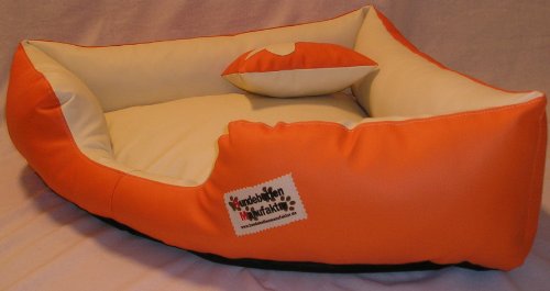 Hundebett Eckbett Hundesofa Schlafplatz Kunstleder Canto (70 cm X 70 cm, Orange Creme)