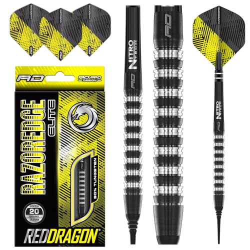 RED DRAGON Razor Edge Elite 18 Gramm Softip Premium Tungsten Darts Set mit Flights und Stielen