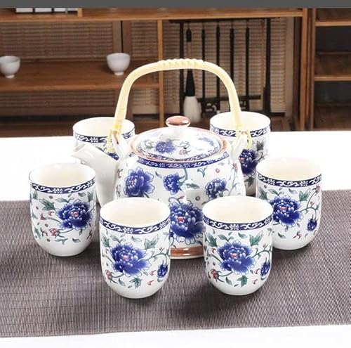 1 Kanne 6 Tassen Kreatives Keramik-Teeset, handgefertigte Teekanne, Tasse, chinesisches Porzellan, Geschenk, GungFu-Blumentee, Teegeschirr, Büro, Reisen, Teegeschirr, weiße Pfingstrose, sieb