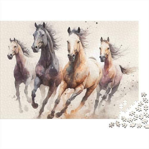 Aquarell-Pferd, Holzpuzzle für Teenager, schwierige, anspruchsvolle Puzzles mit 1000 Teilen, Spielspielzeug für Erwachsene, Familienpuzzle, Geschenk (Größe 75x50cm)