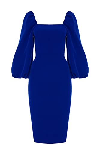 Swing Fashion Women's Giselle | Blau Bleistiftkleid | Damen Etuikleider | Festliches Abendkleid | Partykleid | Cocktailkleider | Sexy Tailliertes Enges Kleid 40 (L)