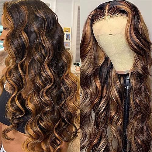 Perücken für Frauen Menschliches Haar Highlight Ombre T Teil Lace Front Perücke Welle lockig brasilianische Remy Haar Perücken for schwarze Frauen vorgezupft 8-34 Zoll Körperwelle Lace Front Perücke f