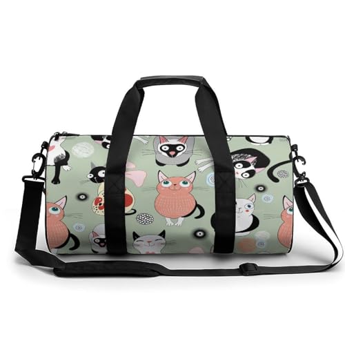 Cartoon Katze Sport Duffel Bag Sporttasche Reisetasche Handgepäck Tasche Schwimmtasche Weekender Bag 45x23x23cm