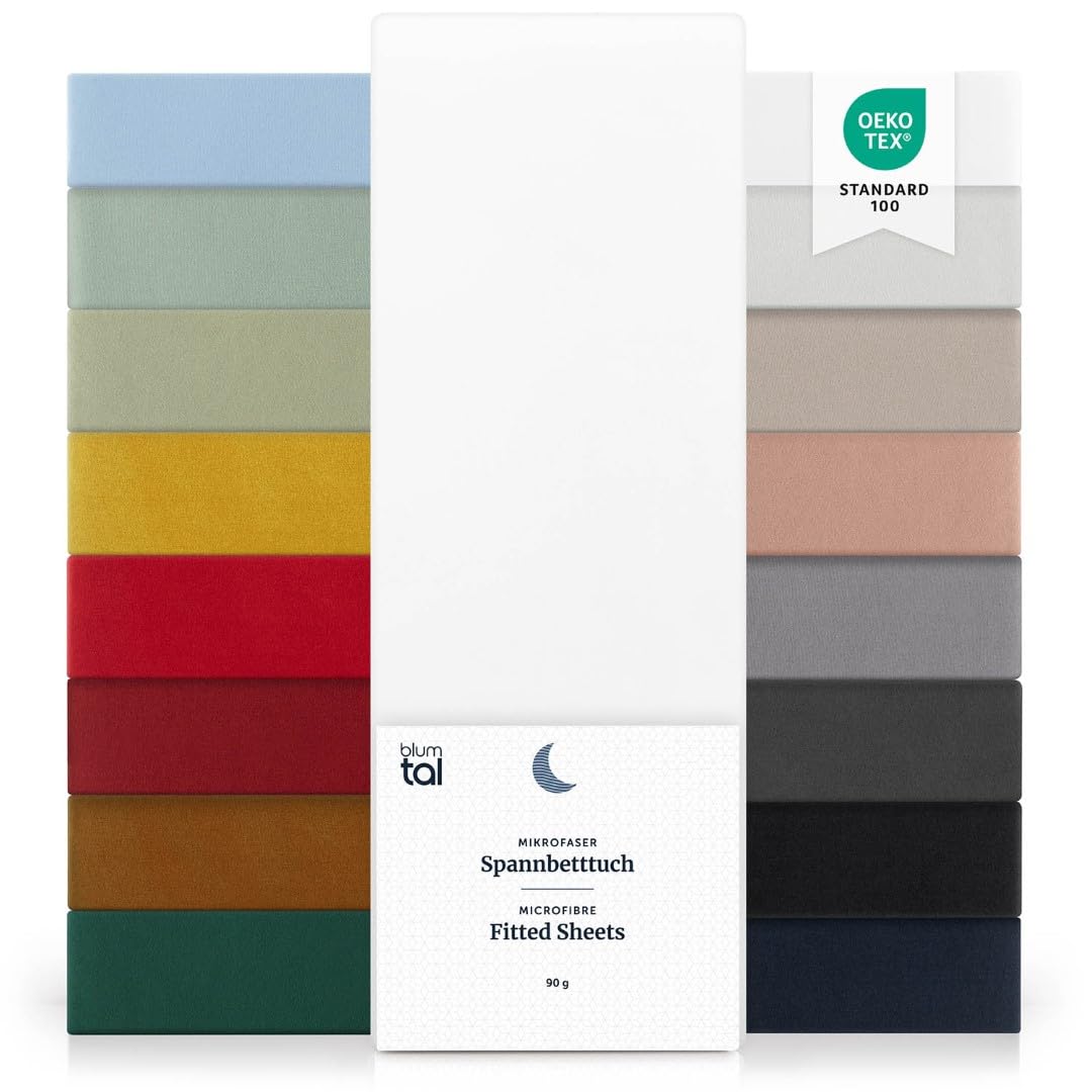 Blumtal® Spannbettlaken Microfaser - Spannbettlaken 90x190 cm im 2er Pack - Oekotex zertifizierter Bettbezug in 90x190 cm - Bettlaken für Matratzen im Set 90x190 cm - Fitted Sheets - Bettbezug - Weiß