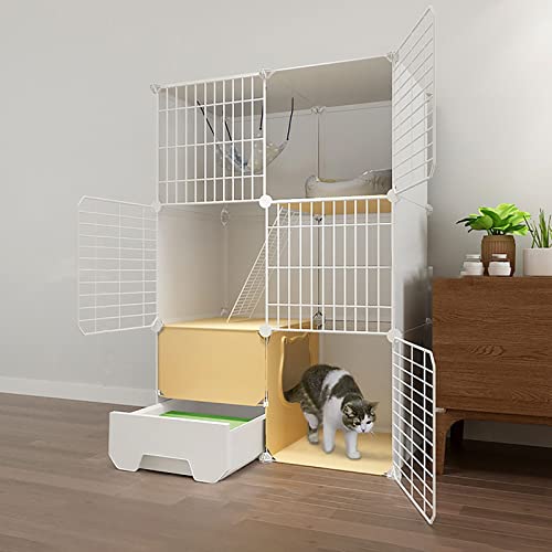 Großer Katzenkäfig, DIY-Katzenlaufstall für den Innenbereich, abnehmbare Metallzwinger, Katzentoilette mit Rampenleitern und Katzenzwinger, großer Übungsbereich, ideal für 1–3 Katzen (Größe: 75 x 49 x