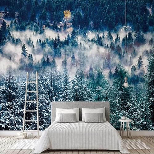 Neblige Schnee-Bergwald-Szenerie 3D Tapeten Wanddekoration Fototapete Sofas Wohnzimmer Wandbild Schlafzimmer-400cm×280cm