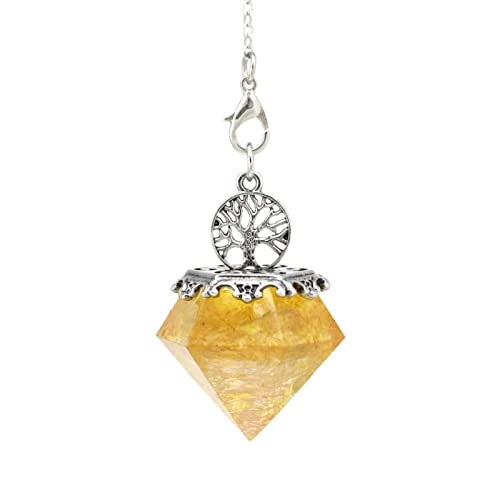 Natürlicher Kristallstein Orgon Pyramide Baum des Lebens Stein Anhänger Pendelkette für Energie Schmuck,Citrin