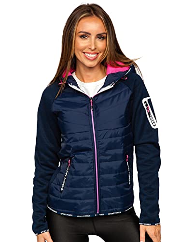 BOLF Damen Übergangsjacke Steppjacke Reißverschluss Outdoorjacke Schuljacke Classic Hoodie Freizeitjacke Herbst Style J.STYLE KSW4004 Dunkelblau S [D4D]