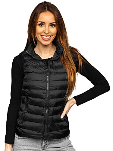 BOLF Damen Weste Stehkragen Steppweste Bodywarmer Daunenweste Reißverschluss Weste Ärmellose Sportweste Zip Wärme Freizeit Outdoor Style 23077 Schwarz L [U1U]