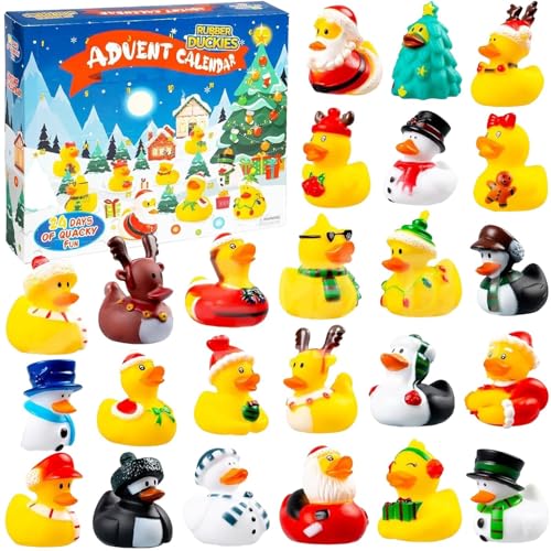 Gummi-Enten-Adventskalender – Praktischer 24-Tage-Adventskalender mit Gummi-Enten | 24 Tage Weihnachts-Countdown-Kalender, Spielzeug für Kinder, Kleinkinder, Mädchen, Freunde