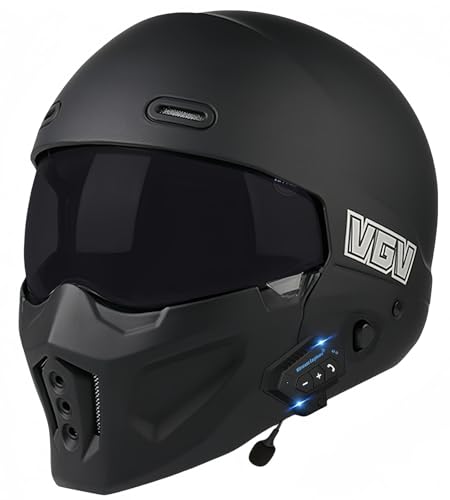 Bluetooth-Integralhelm Für Motorradfahrer, Retro-Motorradhelm, ABS-Material, Mit Doppelvisier, Halbhelme, Schutzhelm Für Roller, Elektroautos, ECE-Geprüft O,XL61-62CM