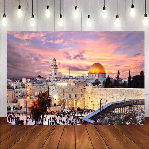 Jerusalem Stadt Kulisse Sonnenuntergang des Felsens Stadtbild Geburtstag Party Fotografie Hintergrund Für Fotostudio 300x200cm