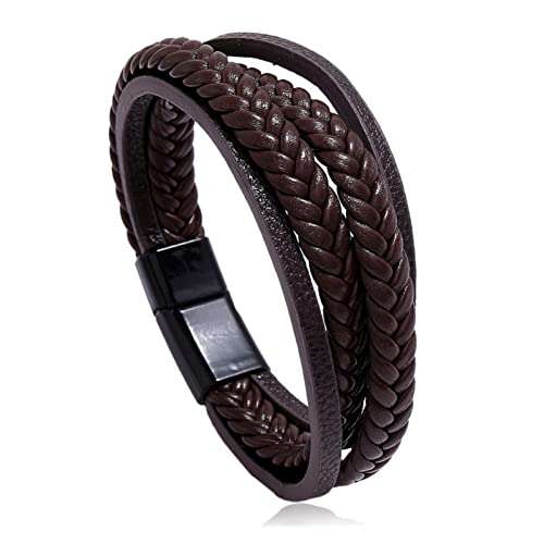 YIHANSS Armband Armband für Männer Mehrschichtige Lederarmreifen Magnetverschluss PU Geflochtenes Wickelarmband Trendy Armband Damenschmuck (Größe: Schwarz Braun)