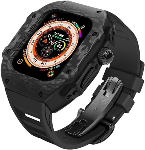 NEYENS 45 mm 49 mm Premium-Kohlefaser-Uhrengehäuse, Gummi-Uhrenarmband, Herren-DIY-Mod-Kit, für Apple Watch Ultra 8, 7, 6, 5, 4, SE, Ersatzzubehör, 45 mm, Achat