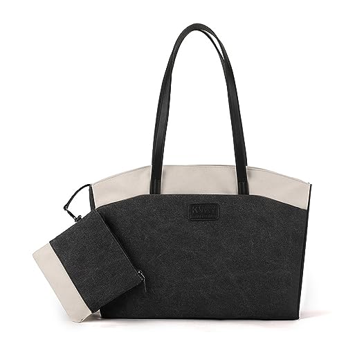 ohodhmnu Damen Tragetasche, 2023 Neue Handtasche Canvas Vielseitige Tasche Koreanische Sytle Schultertasche Frauen Mädchen Reisetasche Große Kapazität Tasche, Schwarz , with ribbon