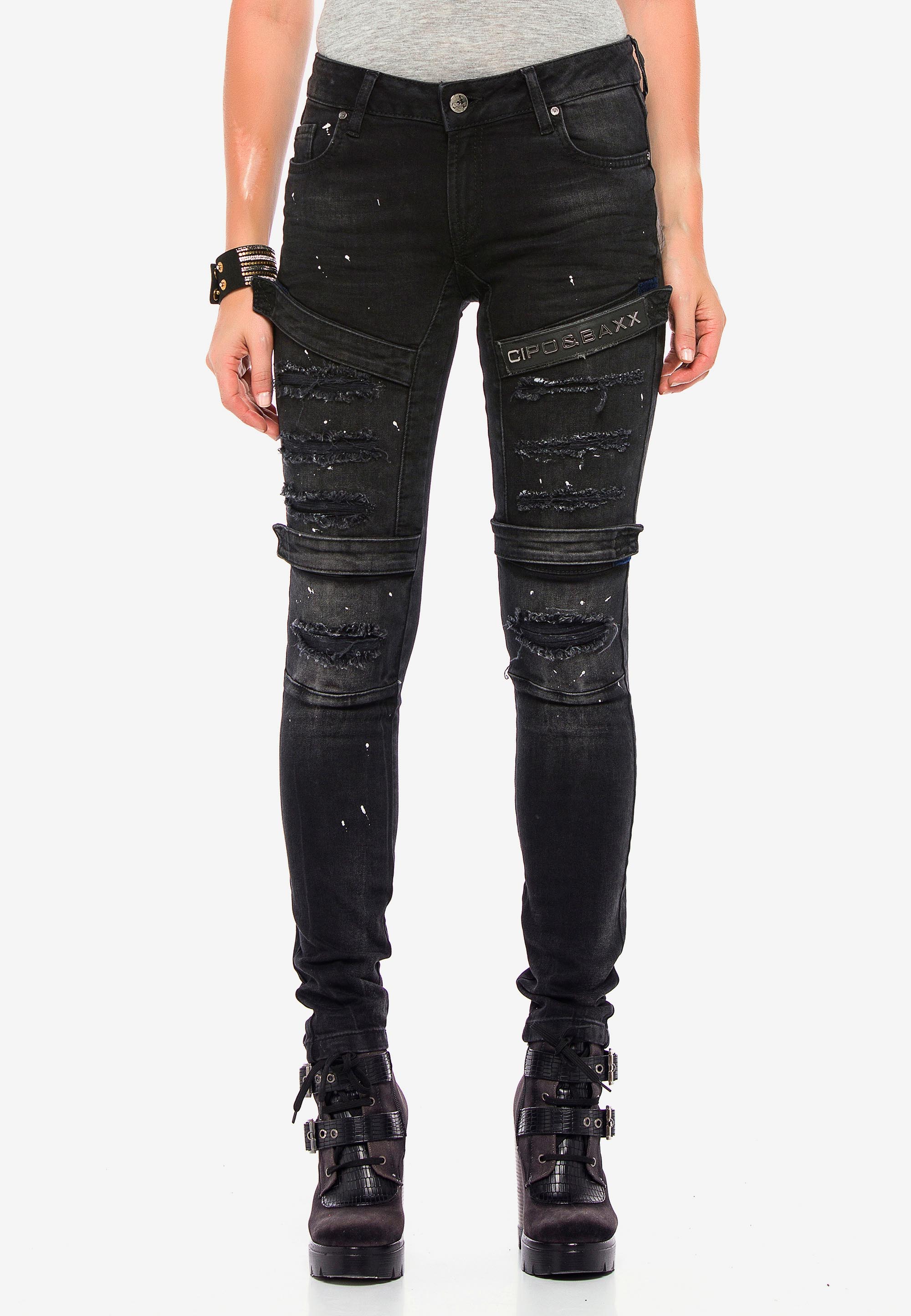 Cipo & Baxx Röhrenjeans, im coolen Biker-Look in Skinny Fit