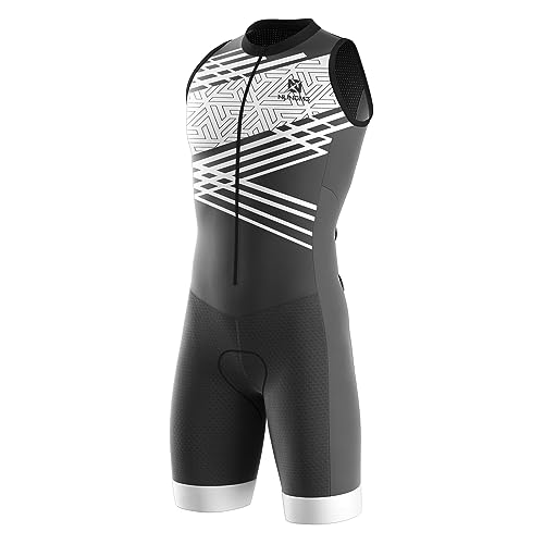 Triathlon Anzug Herren Herren Radsportanzug gepolstert einteilig Trisuit Bike Top Short Trisuit Einteiler für Wettkampf Run, Cycle, Swim (TYP-4,L)