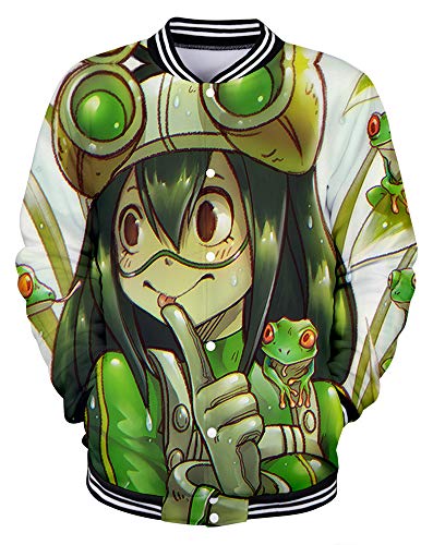 QYIFIRST Unisex Anime 3D Druck Mantel Übergangsjacke Hero Academia Asui Tsuyu FROPPY Freizeitjacke Sweatjacke Ladies College Sweat Jacket Grün XXL (Chest 122cm)