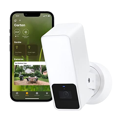 Eve Outdoor Cam (White)–Smarte Außenkamera mit Flutlicht, Sicherheit & Privatsphäre (HomeKit Secure Video), 1080p, Nachtsicht, WLAN, Bewegungsmelder, Gegensprechanlage, Flexible Installation