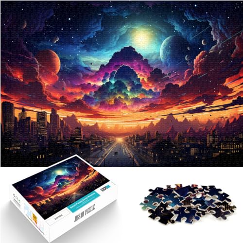 Puzzle für farbenfrohe, psychedelische Himmelsstadt, Puzzle 1000 Teile für Erwachsene, Holzpuzzle, Lernspiele für Zuhause, DIY-Spielzeug, 1000 Teile (50 x 75 cm)