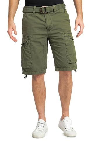 Jet Lag Herren Cargo Shorts mit Gürtel 24-975 Bermuda Knielang Loose Fit Burnt Olive W32