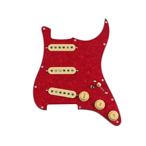 7-Wege voll beladenes vorverdrahtetes Schlagbrett für Strat-Gitarre SSS Alnico 5 Single Coil Tonabnehmer Geladenes Schlagbrett (Color : Crimson p)