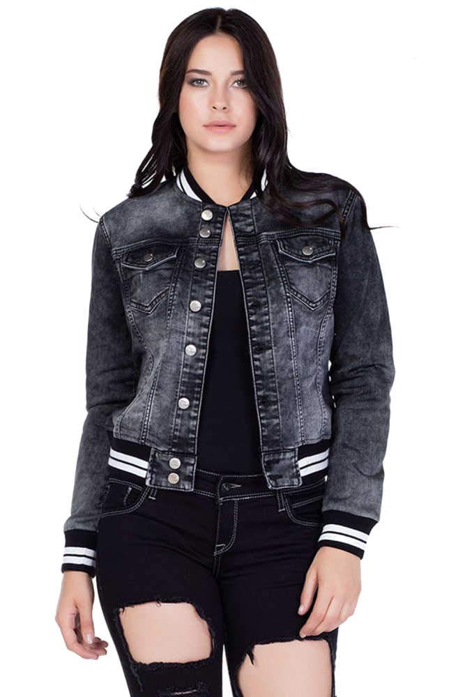 Cipo & Baxx Damen Jeansjacke College-Styl-Denim Übergangsjacke Anthracite XS