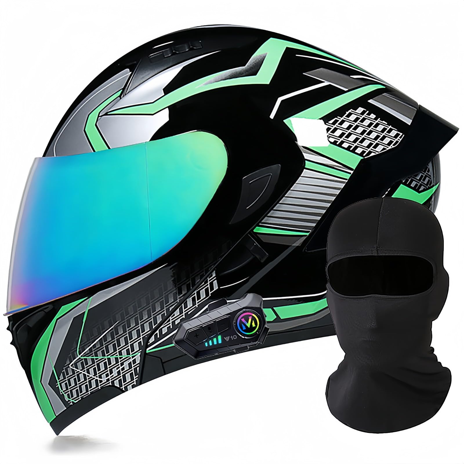 Modularer Motorrad-Bluetooth-Helm, DOT/ECE-Zugelassener, Hochklappbarer, Integrierter Motorradhelm Für Männer Und Frauen Mit Doppelvisier, Integriertem Dual-Lautsprecher 18,L59~60cm