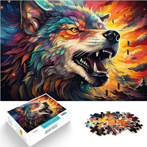 Puzzles zum Verschenken, farbenfrohe psychedelische Wölfe, Puzzles für Erwachsene, 1000 Teile, Holzpuzzles, anspruchsvolle Spielpuzzles, 1000 Teile (50 x 75 cm)