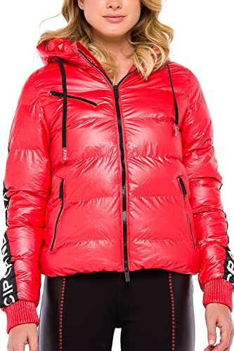 Cipo & Baxx Damen Steppkacke Outdoor Jacke Übergangsjacke Herbst Winter Warm Kapuzenjacke Dunkelrot M