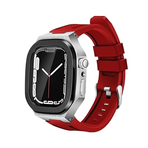 TONECY Luxus-Modifikationsset, Mod-Metallrahmen-Lünette für Apple Watch, 8, 7, 6, 5, 4, 3, 44 mm, 45 mm, Uhrenarmband für iWatch Serie 7 (Farbe: BS-R, Größe: 44 mm)