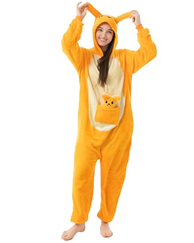 Katara 1744 -Kangaroo Kostüm-Anzug Onesie/Jumpsuit Einteiler Body für Erwachsene Damen Herren als Pyjama oder Schlafanzug Unisex - viele Verschiedene Tiere