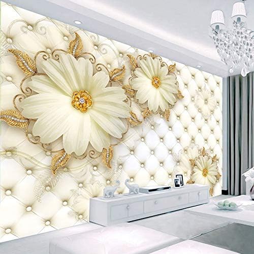 XLMING Goldene Beige Blume Küche Esszimmer Arbeitszimmer Wohnzimmer TV Hintergrund Wand 3D Tapete-300cm×210cm