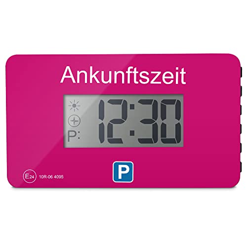 Parkwächter Automatische Parkscheibe gemäß der Straßenverkehrsordnung, Digitale Parkscheibe für das Auto, Elektronische Parkuhr, Pink, 105 x 60 x 13 mm